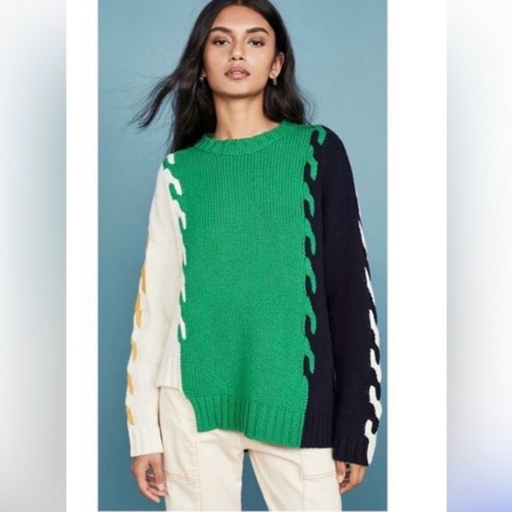 MONSE COLORBLOCK PATCHWORK WOOL SWEATER - XL